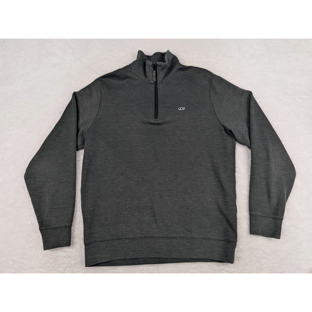 Vineyard Vines 1/4 Zip Sweater Men's Size M Charcoal Gray Logo Mock Neck‎